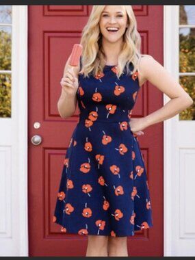 Draper James Navy Poppy Love Circle Dress Floral Sleeveless 14 Fit & Flare Swing